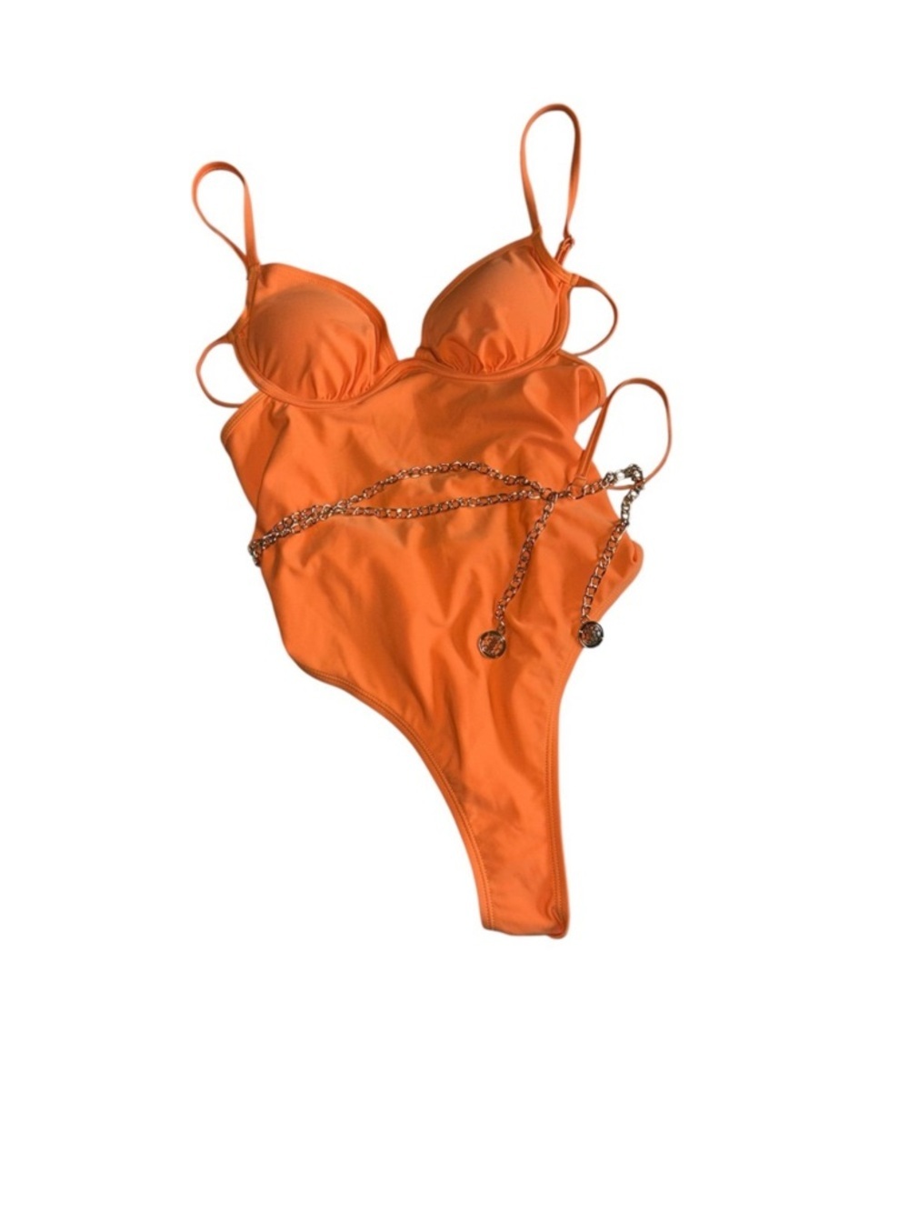 NWT River Island Women’s Chain Detail Plunge Swimsuit In Orange Size 4